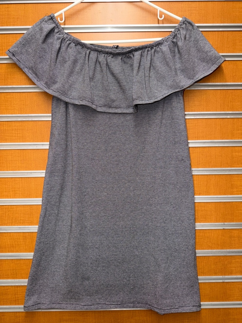 Off-Shoulder Ruffle Knit Dress - Gray
